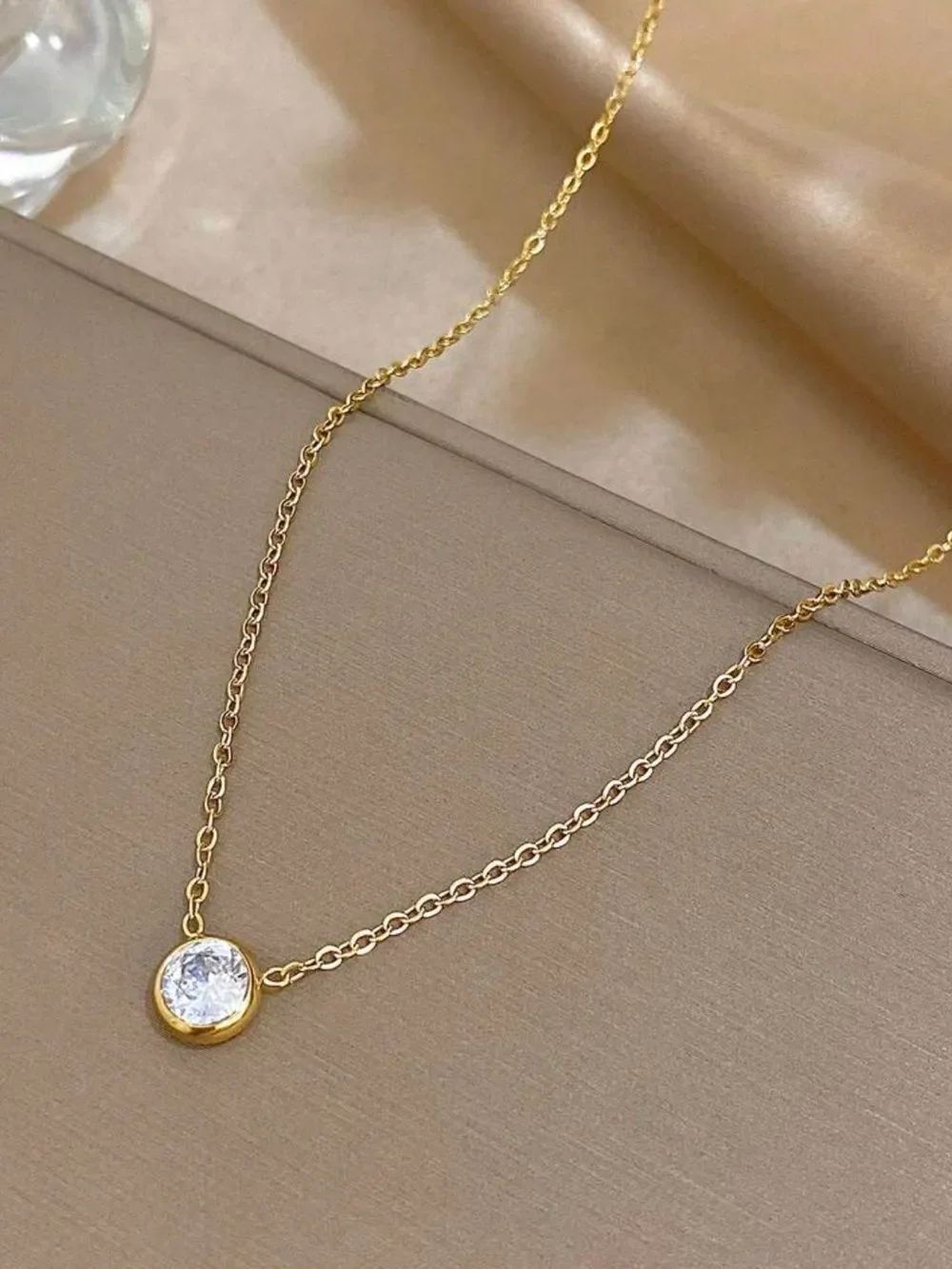 Gold CZ Bezel Pendant Necklace R685
